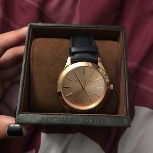 Navy blue rose gold Michael Kors leather watch